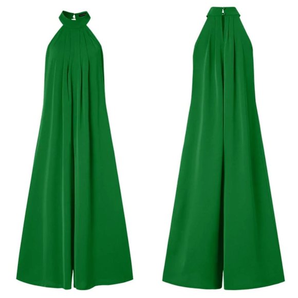 Women Summer Pleated Wide Leg Casual Solid Sleeveless Jumpsuit - Picture 1 of 1